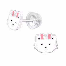 Barnörhängen Katt med rosett - örhängen barn i äkta silver