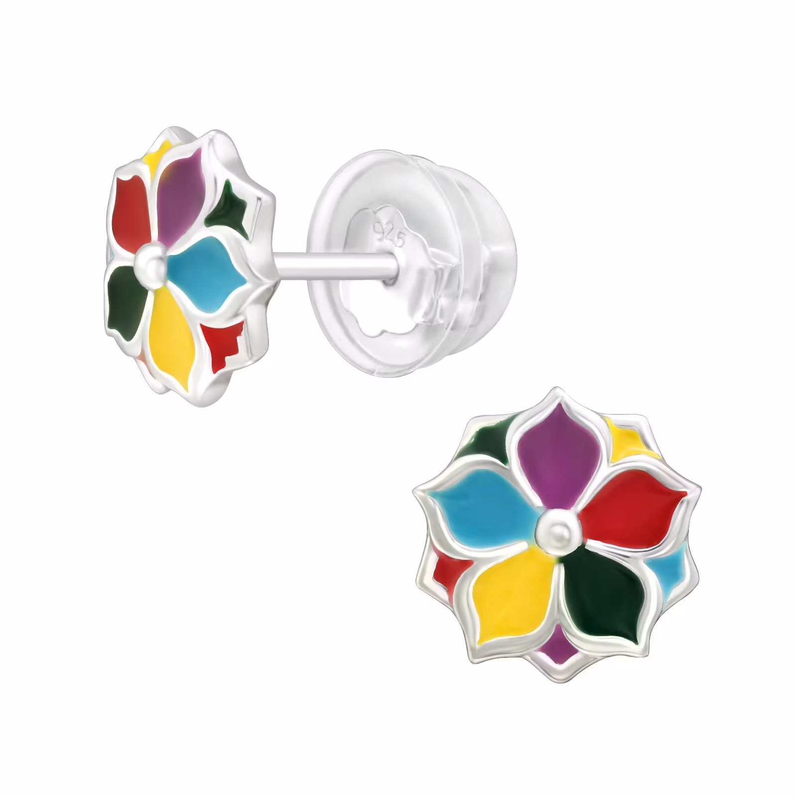 Barnörhängen färgglada Blommor - söta örhängen till barn blomma i äkta 925 sterling silver