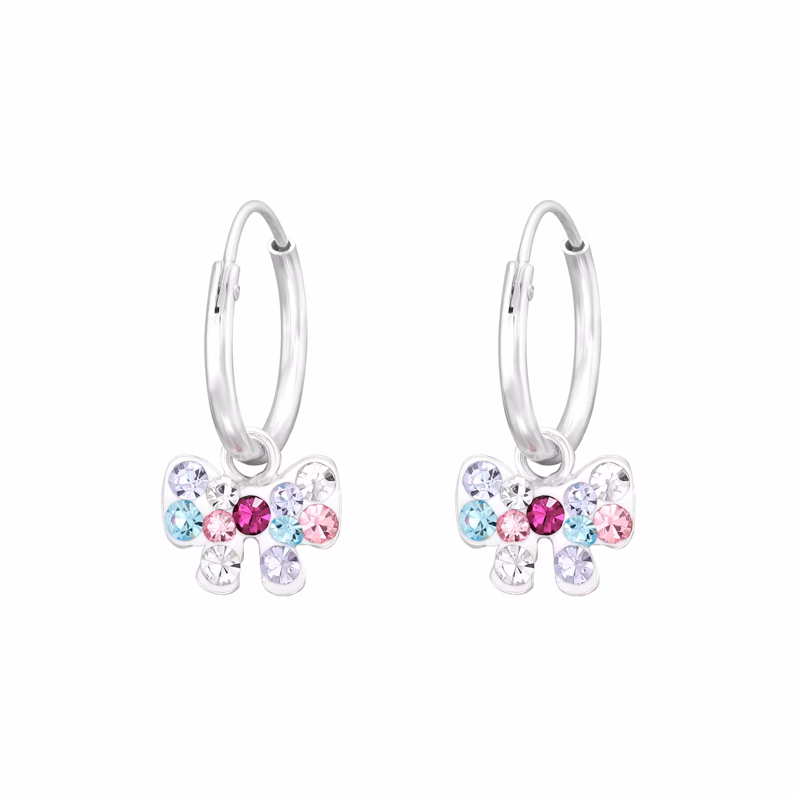 Hängande örhängen till barn - ringar med rosetter & glitterstenar - barnörhängen i äkta 925 sterling silver