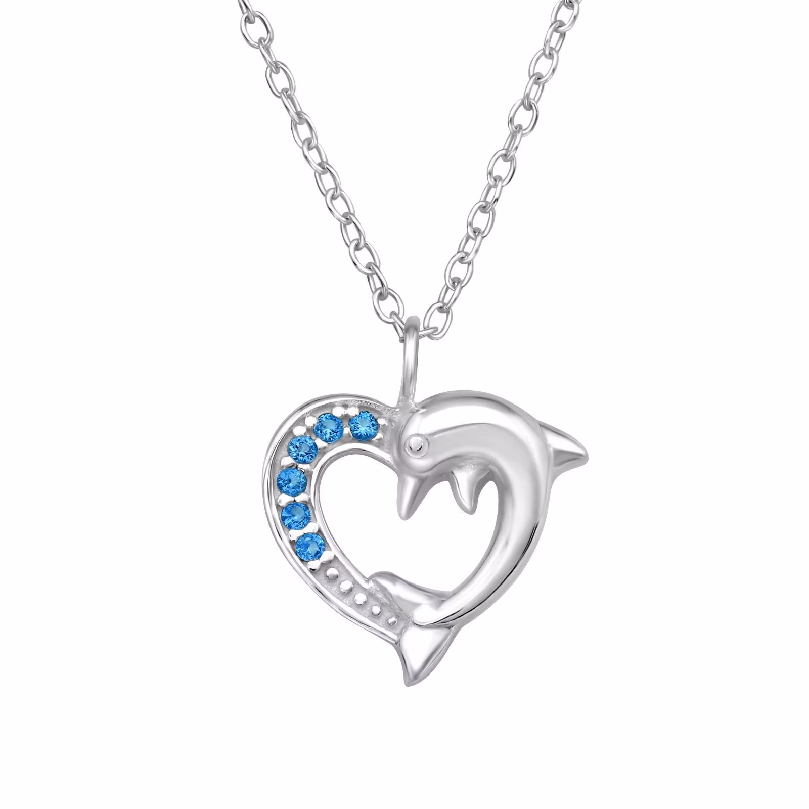 Barnhalsband Hjärta med Delfin - sött halsband till barn i äkta 925 sterling silver