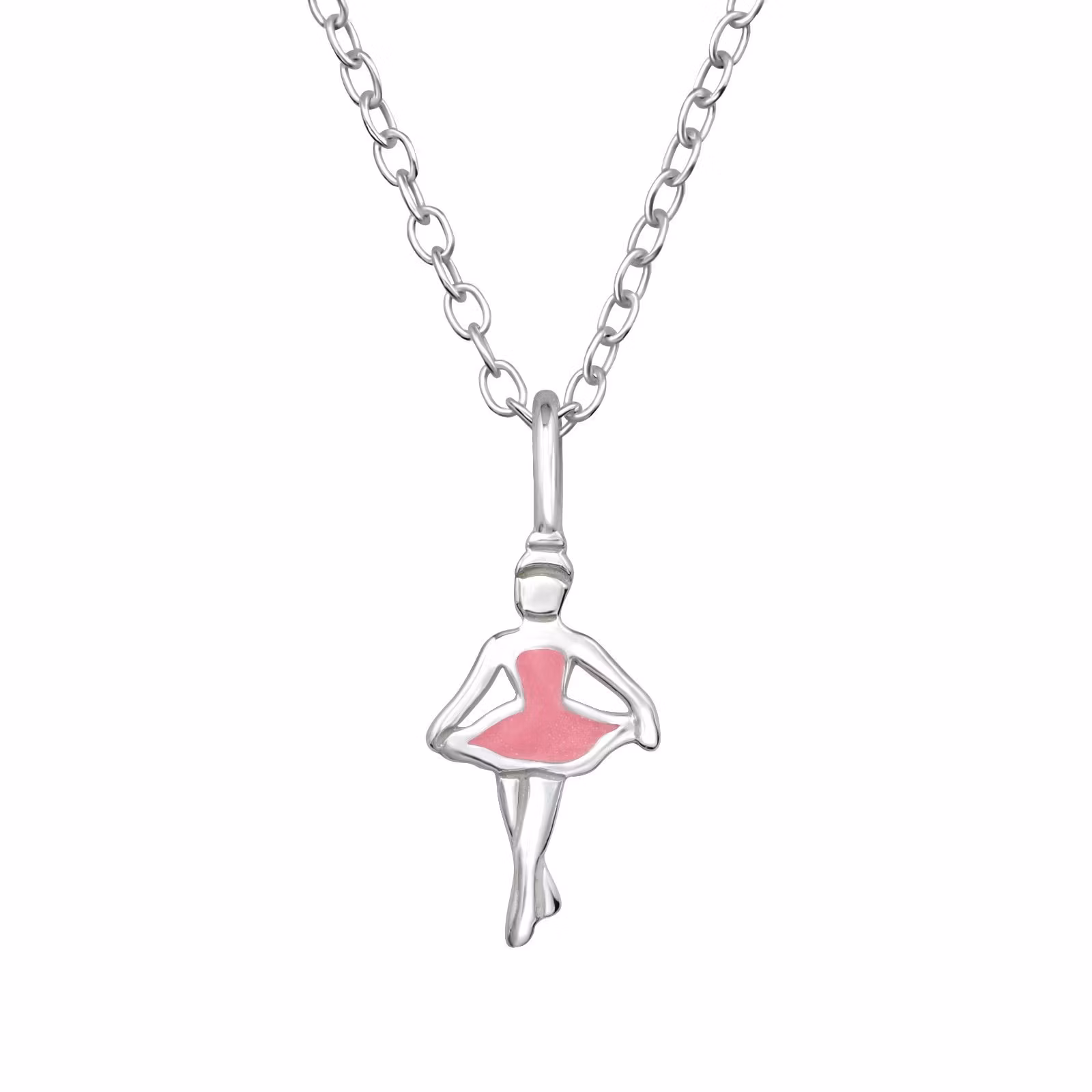 Barnhalsband Ballerina rosa klänning - sött halsband till barn i äkta 925 sterling silver