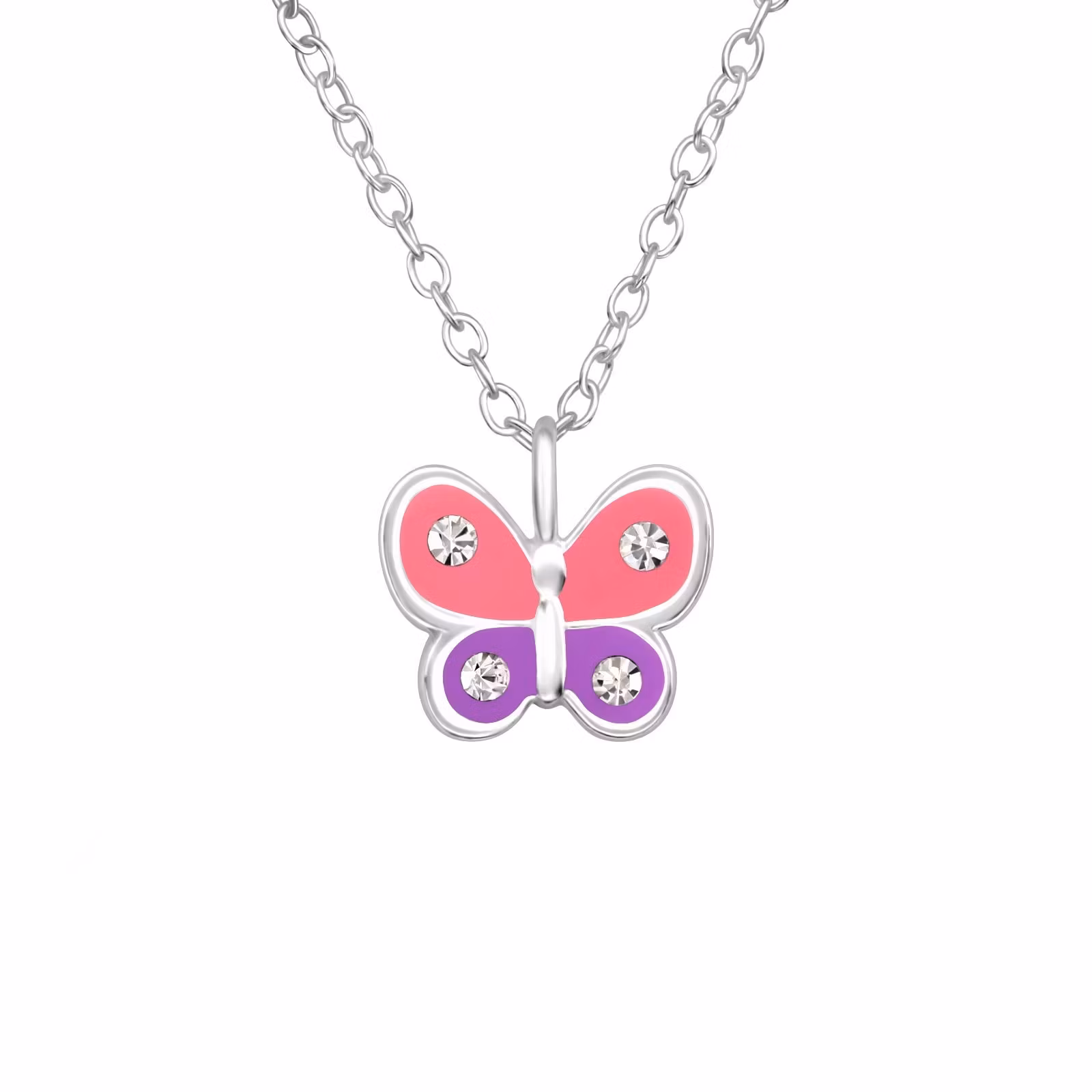 Barnhalsband Fjäril rosa & lila - sött halsband till barn i äkta 925 sterling silver