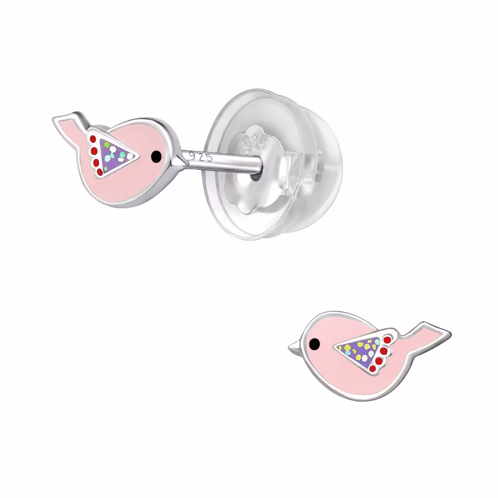 Barnörhängen Småfåglar ljusrosa - söta Sweethearts örhängen till barn fåglar i äkta 925 sterling silver