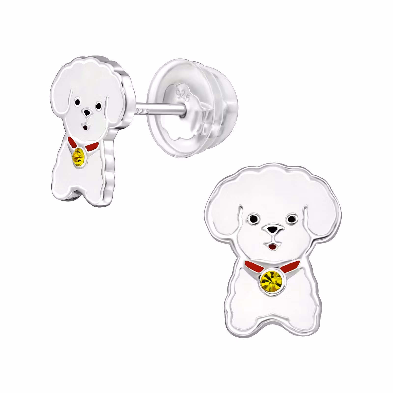 Barnörhängen vit Hund - söta Sweethearts örhängen till barn med hundar i äkta 925 sterling silver