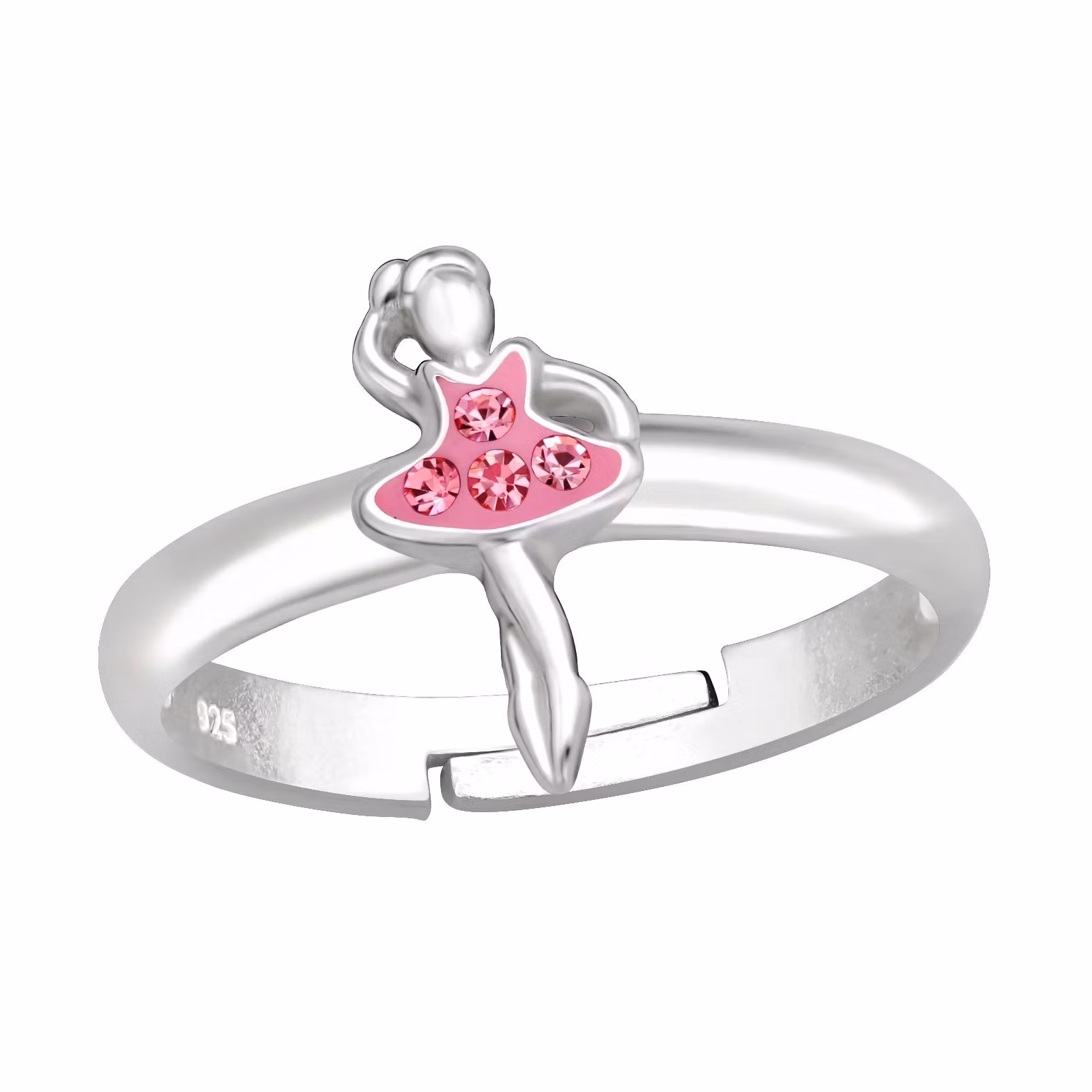 Ring till barn Ballerina glittrande - söt, justerbar silverring - en barnring i äkta silver