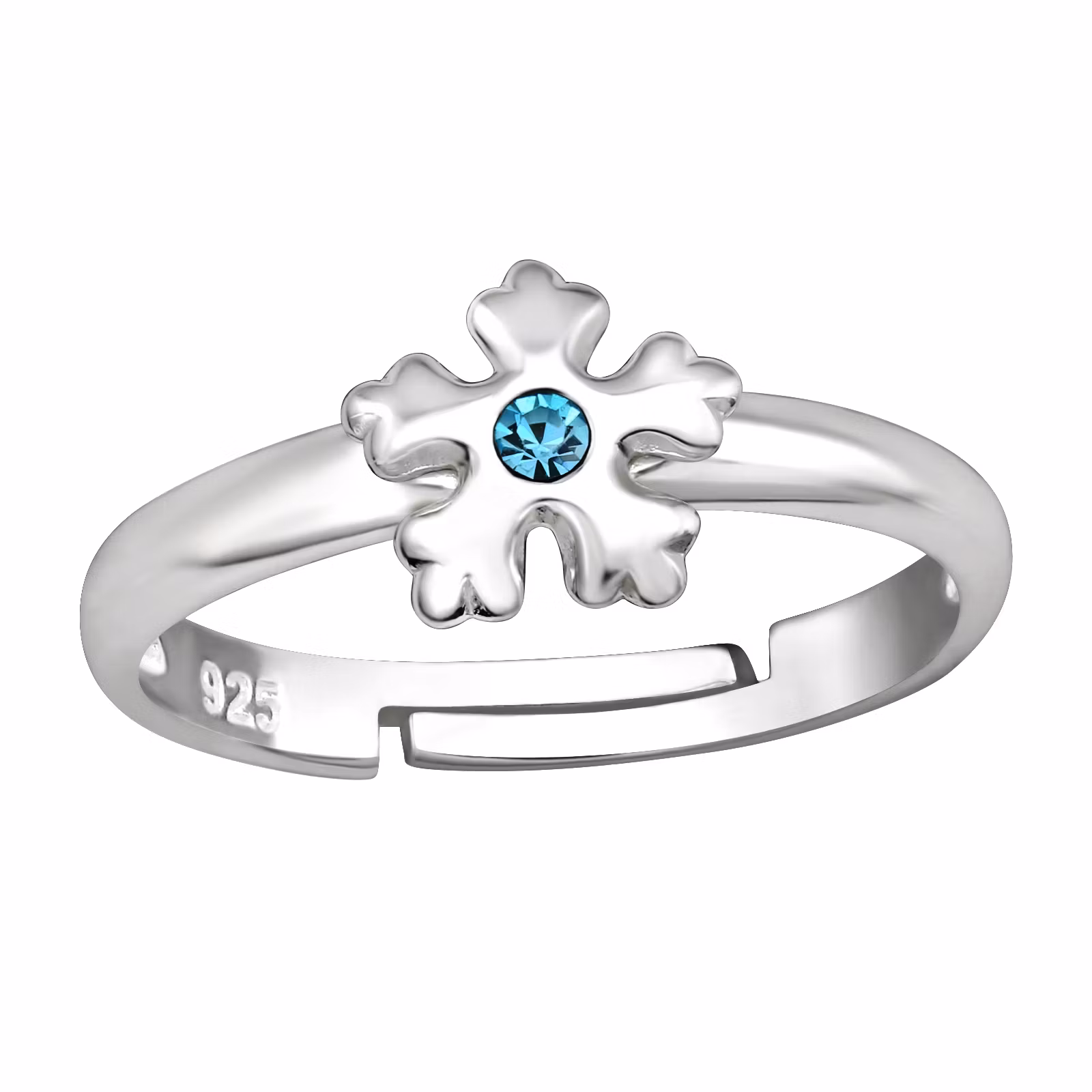 Ring till barn Snöflinga blå sten - söt, justerbar silverring - en barnring i äkta silver