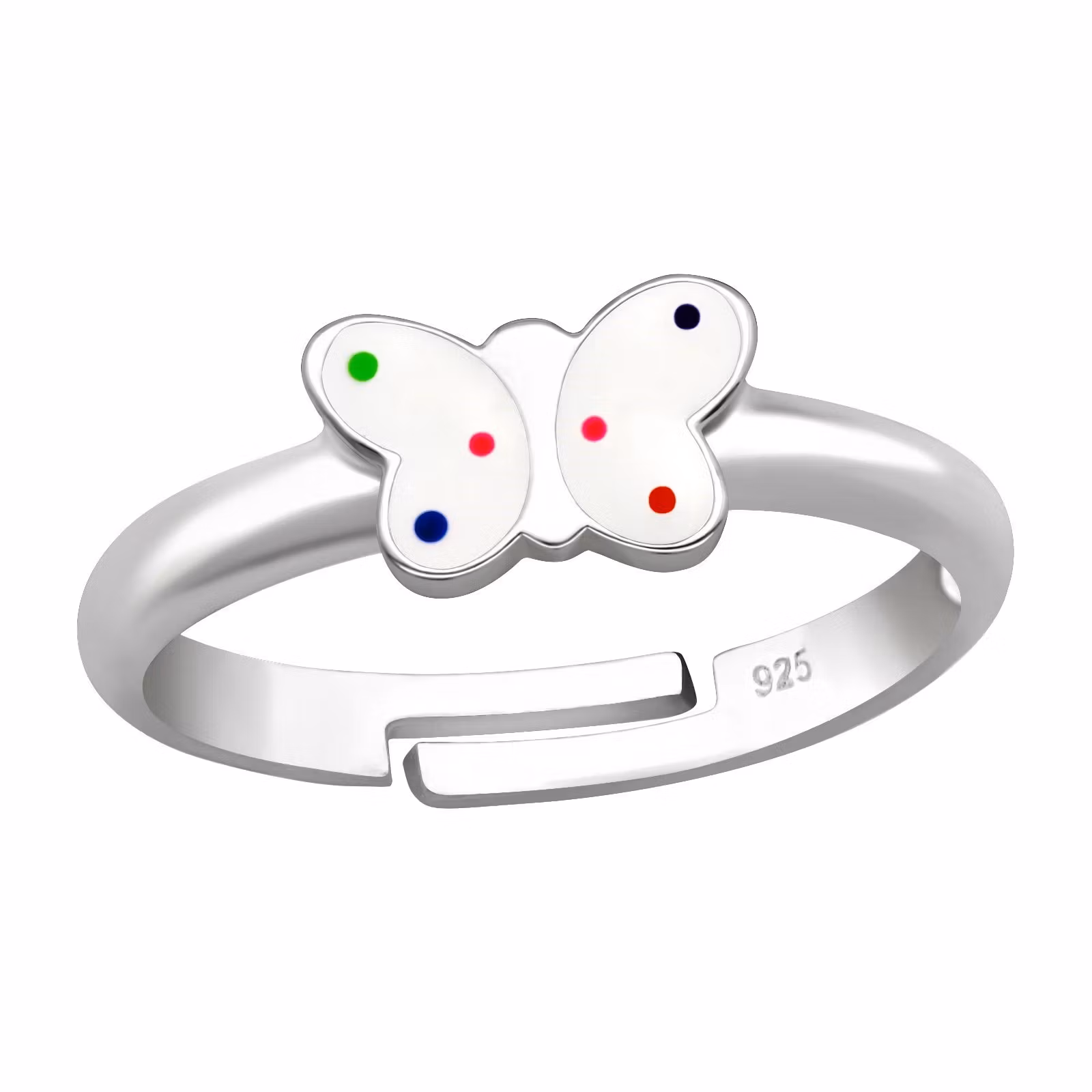 Ring till barn Fjäril silver prickig - söt, justerbar silverring - en barnring i äkta silver