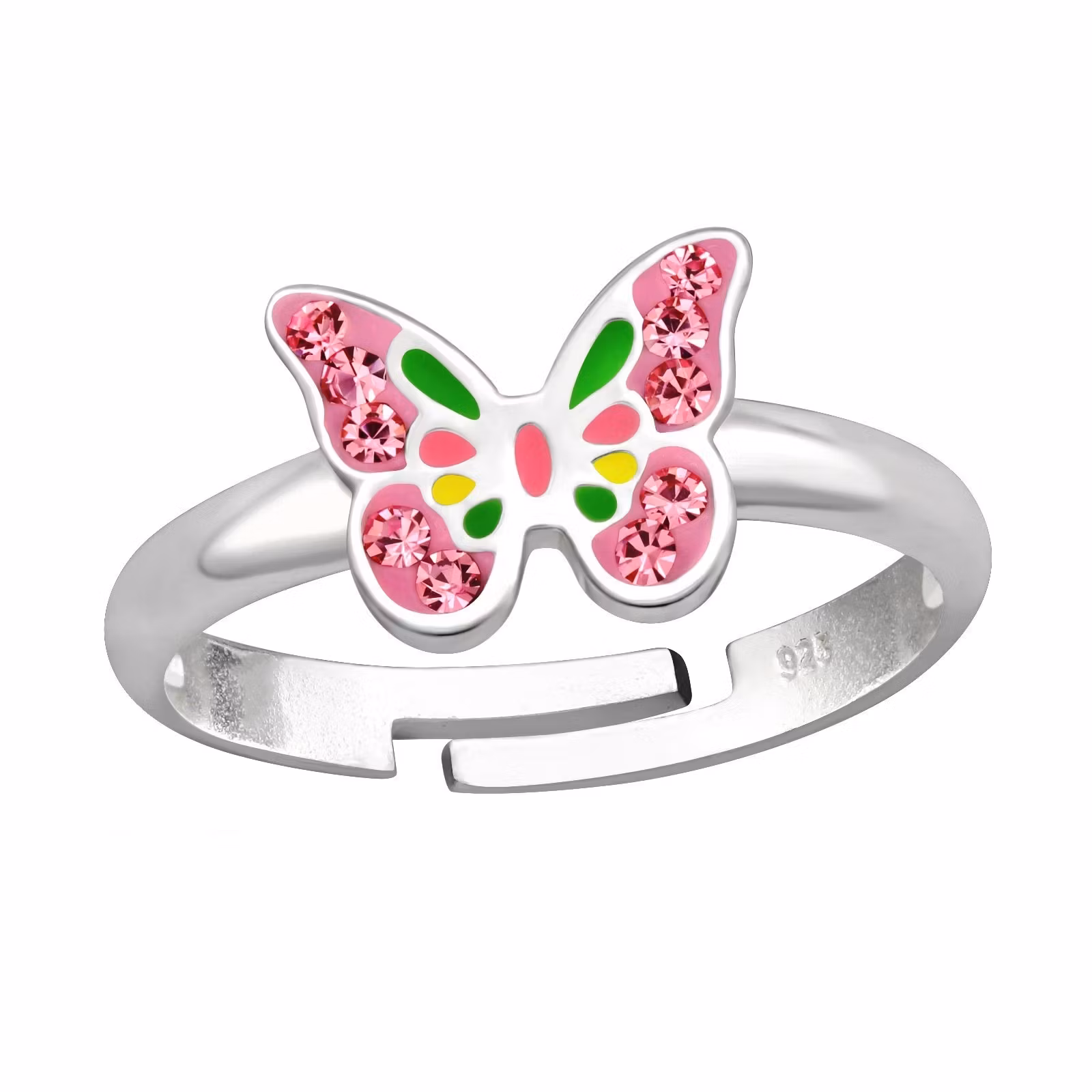 Ring till barn Fjäril pastellfärger - söt, justerbar silverring - en barnring i äkta silver