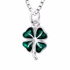 Halsband till pojke grönt Fyrklöver - barnhalsband i silver