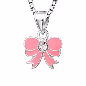 Doppresent flicka - barnhalsband rosa Rosett i äkta silver