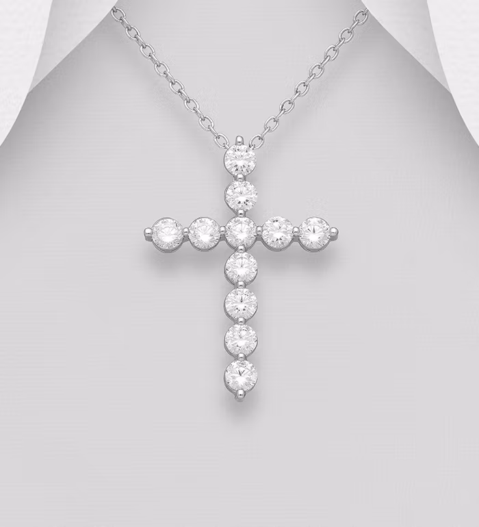 Halskæde med kors - Sølvkors med runde cubic zirkonia