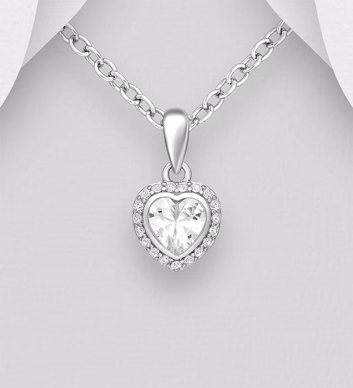 Sølvhalskæde Halo Hjerte med Cubic Zirkonia - ægte sølv