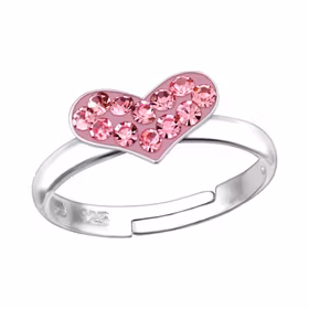 Barnring Hjärta rosa glitter - söt ring till barn i äkta silver