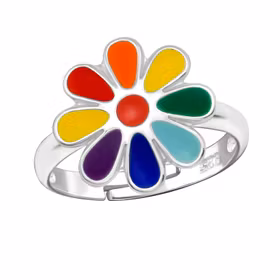 Barnring färgglad Blomma - söt ring till barn i äkta silver