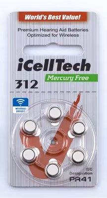 iCellTech PR41 Hörapparatsbatteri 312/Brun 6-pack