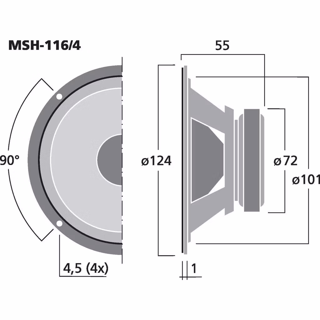 Monacor MSH-116/4 4'' Hifi mellanregisterhögtalare