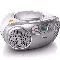 Philips AZ127 Boombox CD/FM-radio/Kassett Silver-grå