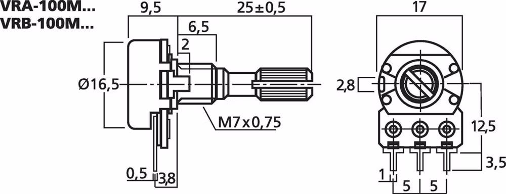 Monacor  VRB-100M200 200Kohm, 0.2W, linjär