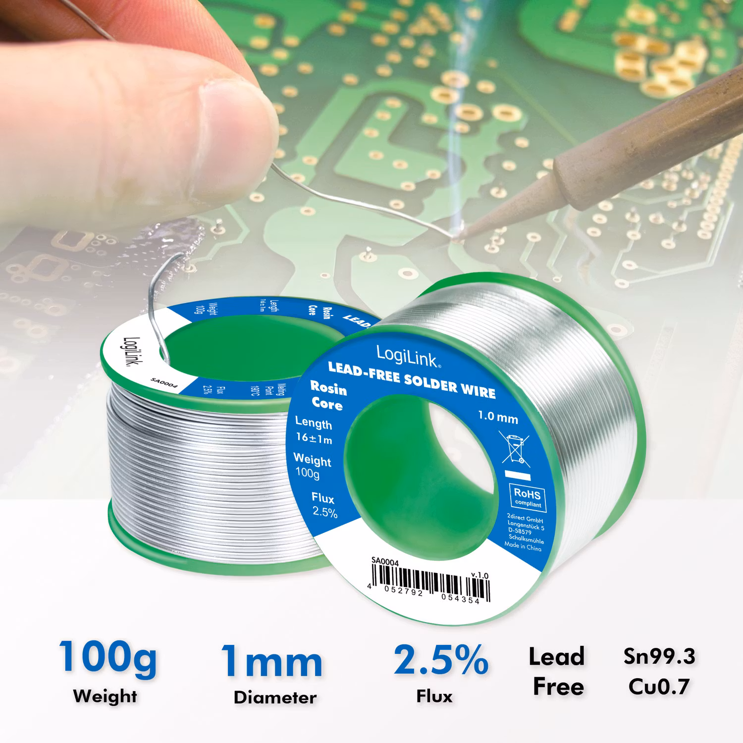 LogiLink SA0004 Lödtenn blyfritt 1mm 100g
