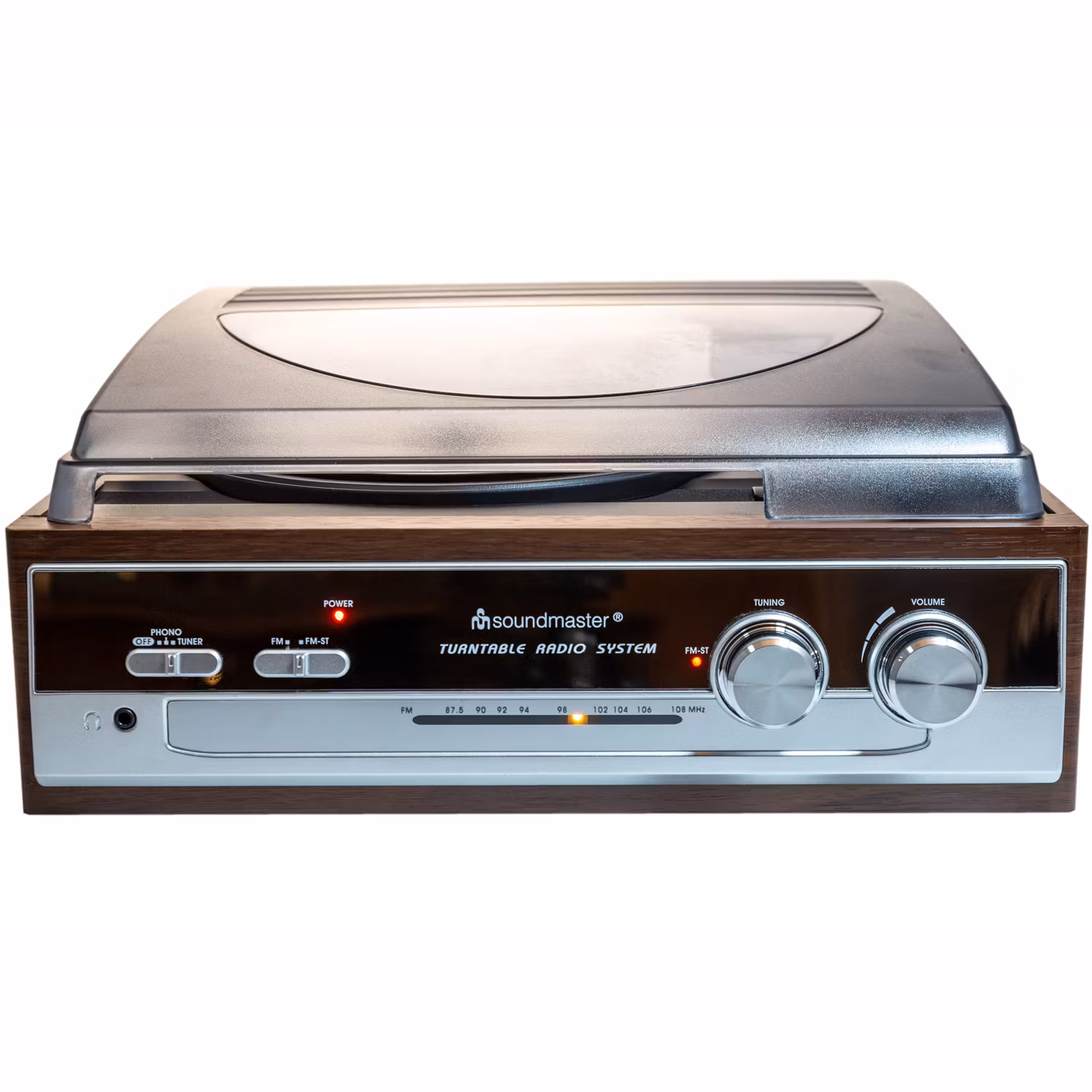 Soundmaster PL186H Skivspelare med radio och inbyggda högtalare.