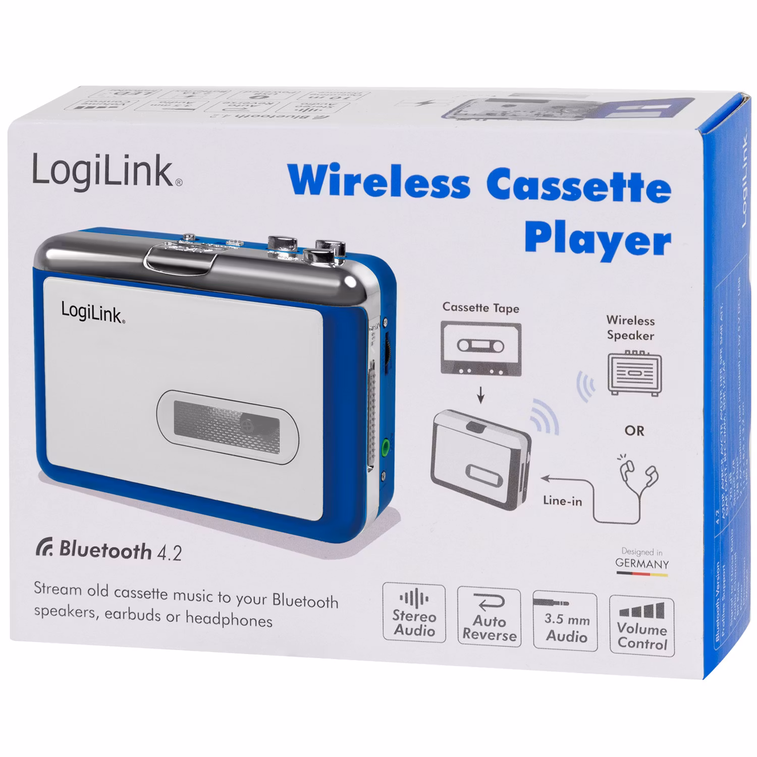LogiLink UA0393 Kassettbandspelare för Bluetooth-hörlurar/högtalare