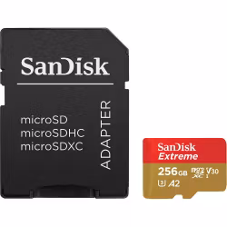 SANDISK MicroSDXC Extreme Adapter, Upp Till 190MB/s A2 C10 V30. Få extrema hastigheter för snabb överföring, app-prestanda och 4K UHD.