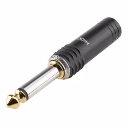 HICON HI-J63M14 (6,3 mm) NOISEFREE 2-polig metall-hane-kontakt, solitt stift, guldpläterad stift, rak, svart
