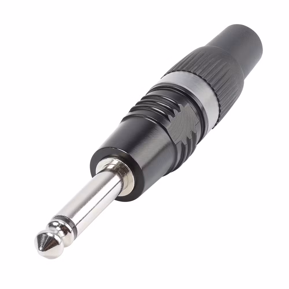 HICON HI-J63MP-B telekontakt (6,3 mm) 2-polig lock: plast-hankontakt, rak, svart