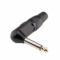 HICON HI-J63MA06 jack (6,3 mm), 2-polig, metall-, löd-hankontakt, Goldtip-kontakt(er), 90° vinklad, svart