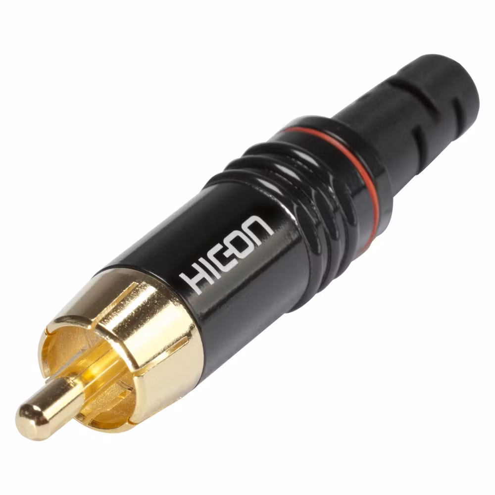 HICON HI-CM06-RED RCA, 2-polig, metall-, lödning-hankontakt, guldpläterade kontakt(er), rak, svart