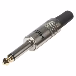 HICON HI-J63M01 jack (6,3 mm) 2-polig metall-crimp-hankontakt, nickelpläterad med Goldtip-stift, rak, kromfärgad