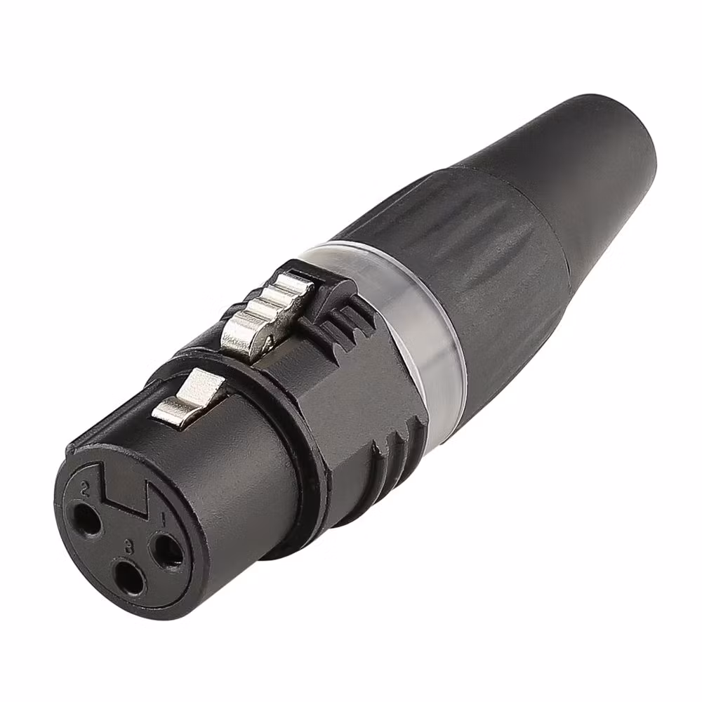 HICON HI-X3CF-BLK XLR BASIC, 3-polig hona, silverpläterade kontakter, svart metallhölje, svart plastlock, 3-chuck dragavlastning förnicklat metallhölje