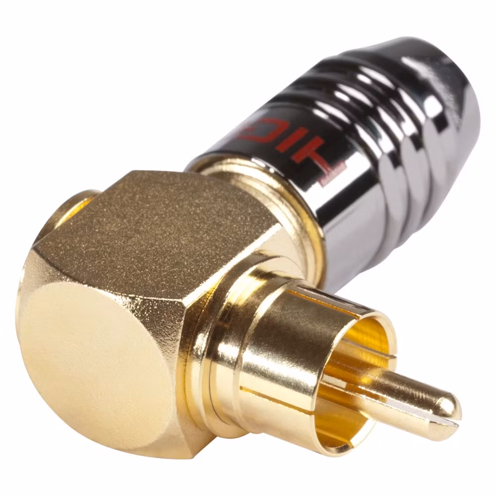 HICON HI-CMA01-RED RCA, 2-polig, metall-, skruv-typ hankontakt, guldpläterade kontakt(er), vinklad, kromfärgad