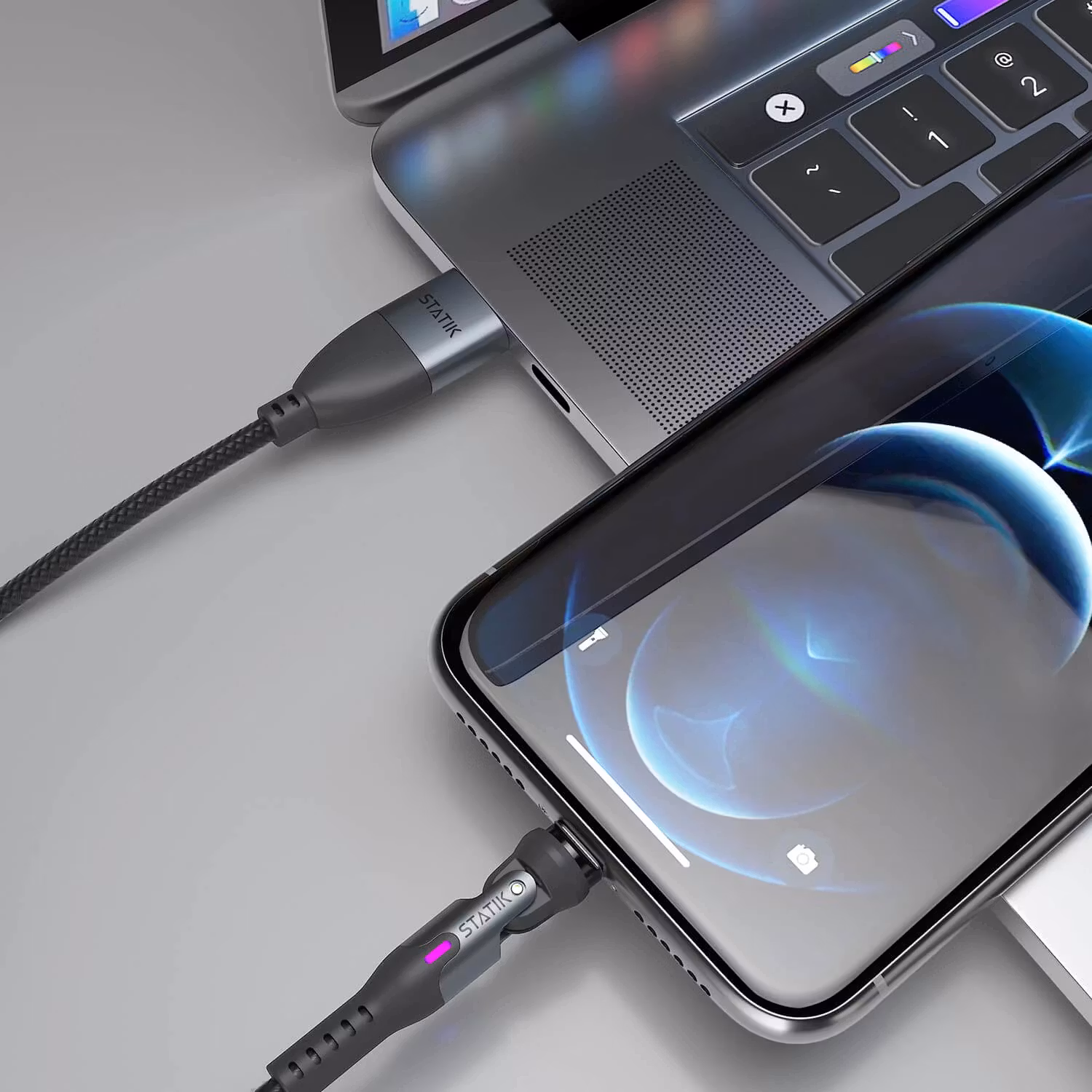 STATIK Kabel 360 Pro Magnetisk Spets USB-C/Lightning/MicroUSB Svart 1m