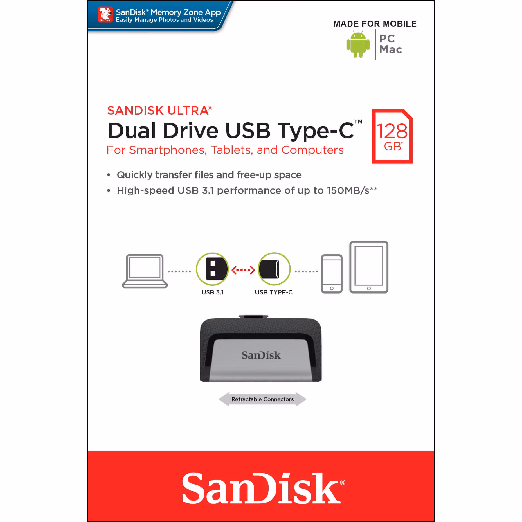 SANDISK USB-minne 3.1 Ultra Dual 128GB Typ C