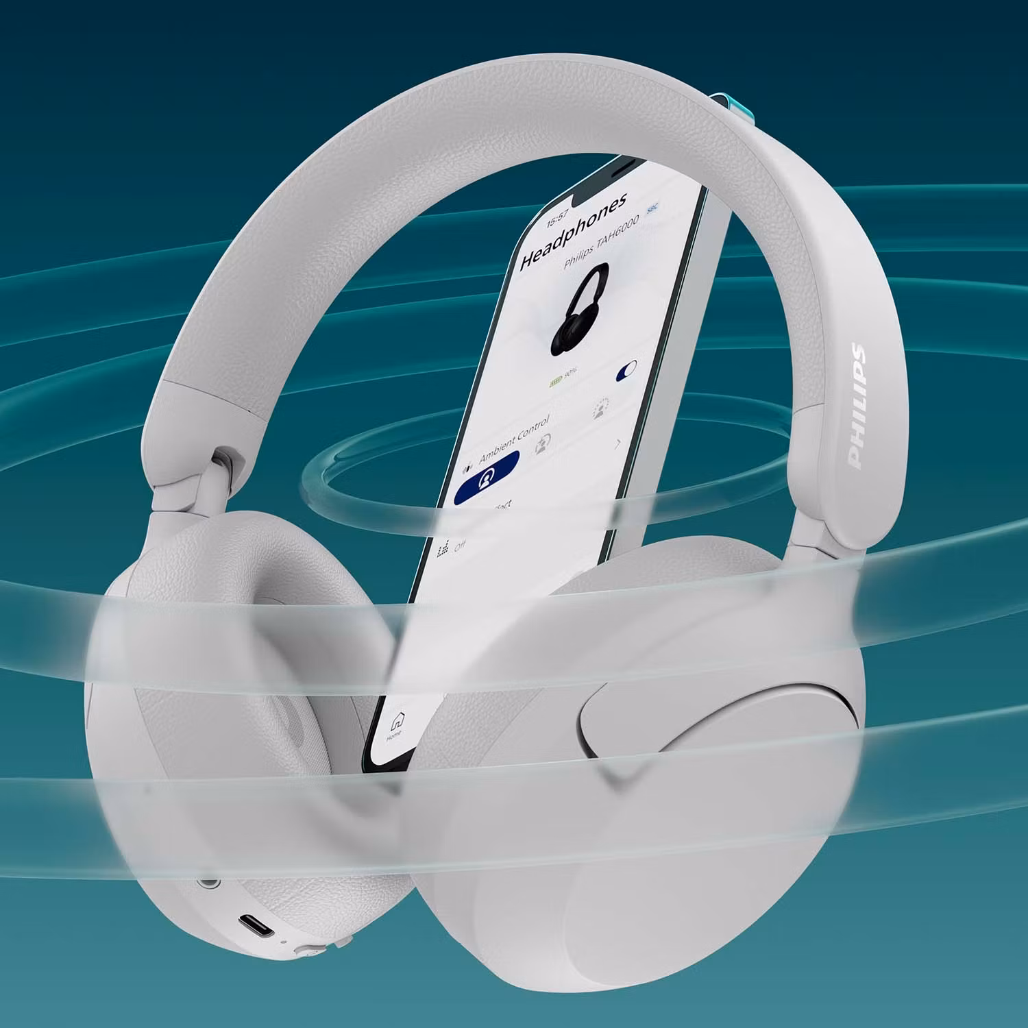 Philips Hörlurar Over-ear Bluetooth + kabel ANC 80h speltid Hi-res App GRS Vit