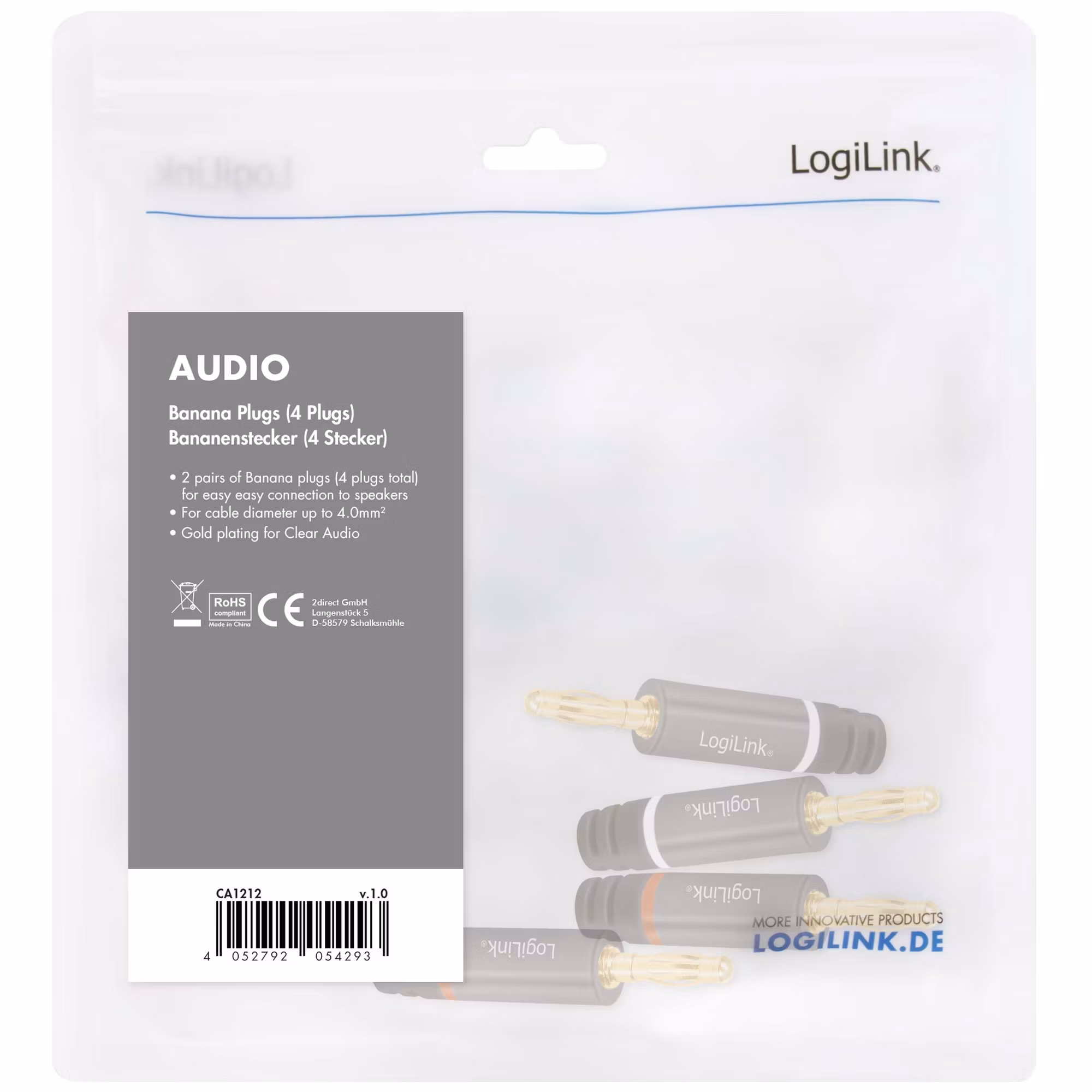 LogiLink Banankontakter max 4 mm² högtalarkabel 4-pack