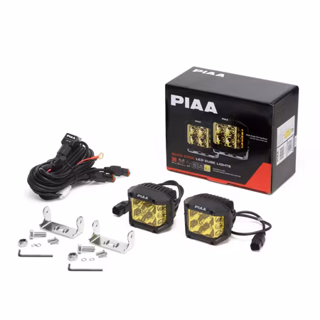 PIAA 4″ 2500K Yellow Quad Edge LED Cube Wide Driving Lights Kit