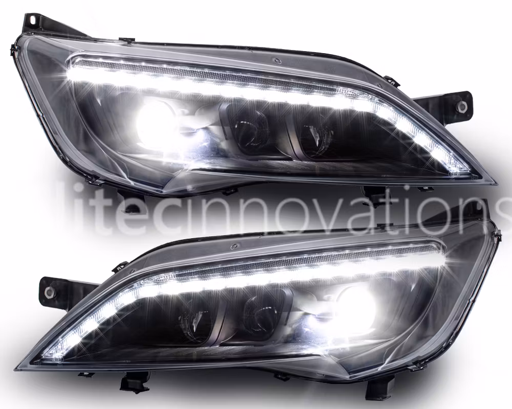 FULL LED strålkastare Fiat Ducato från 2014 Svart med ORIGINAL LED-STRIP (Litec Innovations)