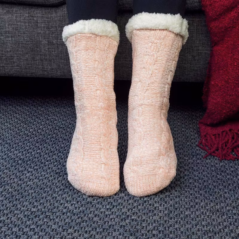 Gefütterte Socken mit Anti-Rutsch-Schutz (Rosa)