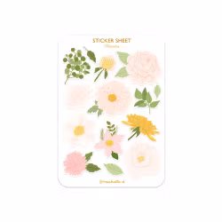 Stickers A6 blommor vit/gul