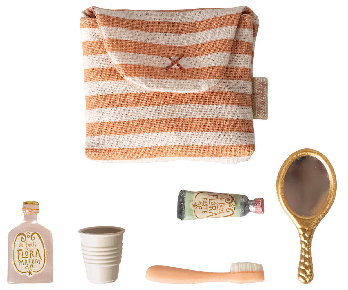Tandborstset i väska, Coral stripe, Maileg
