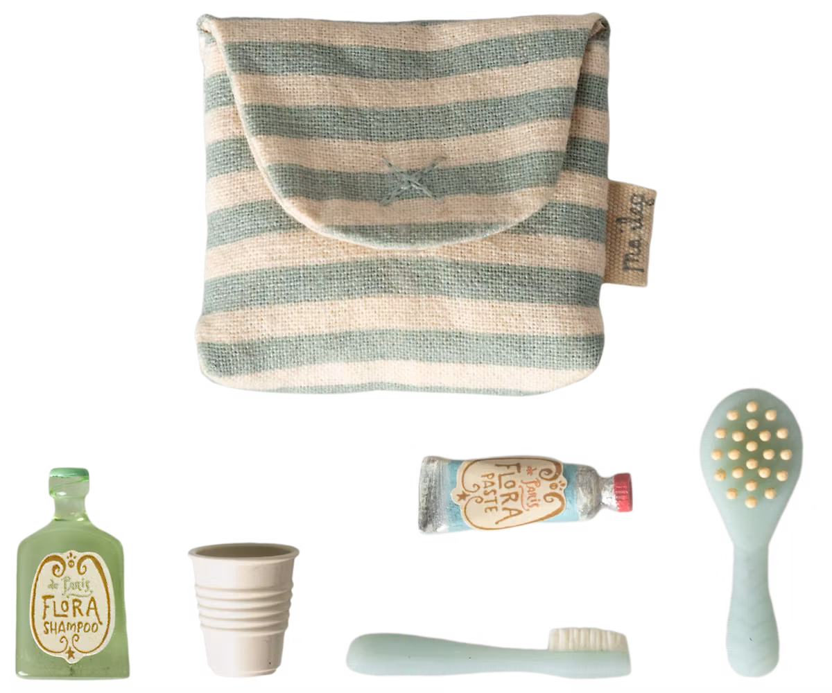 Tandborstset i väska, Blue stripe, Maileg