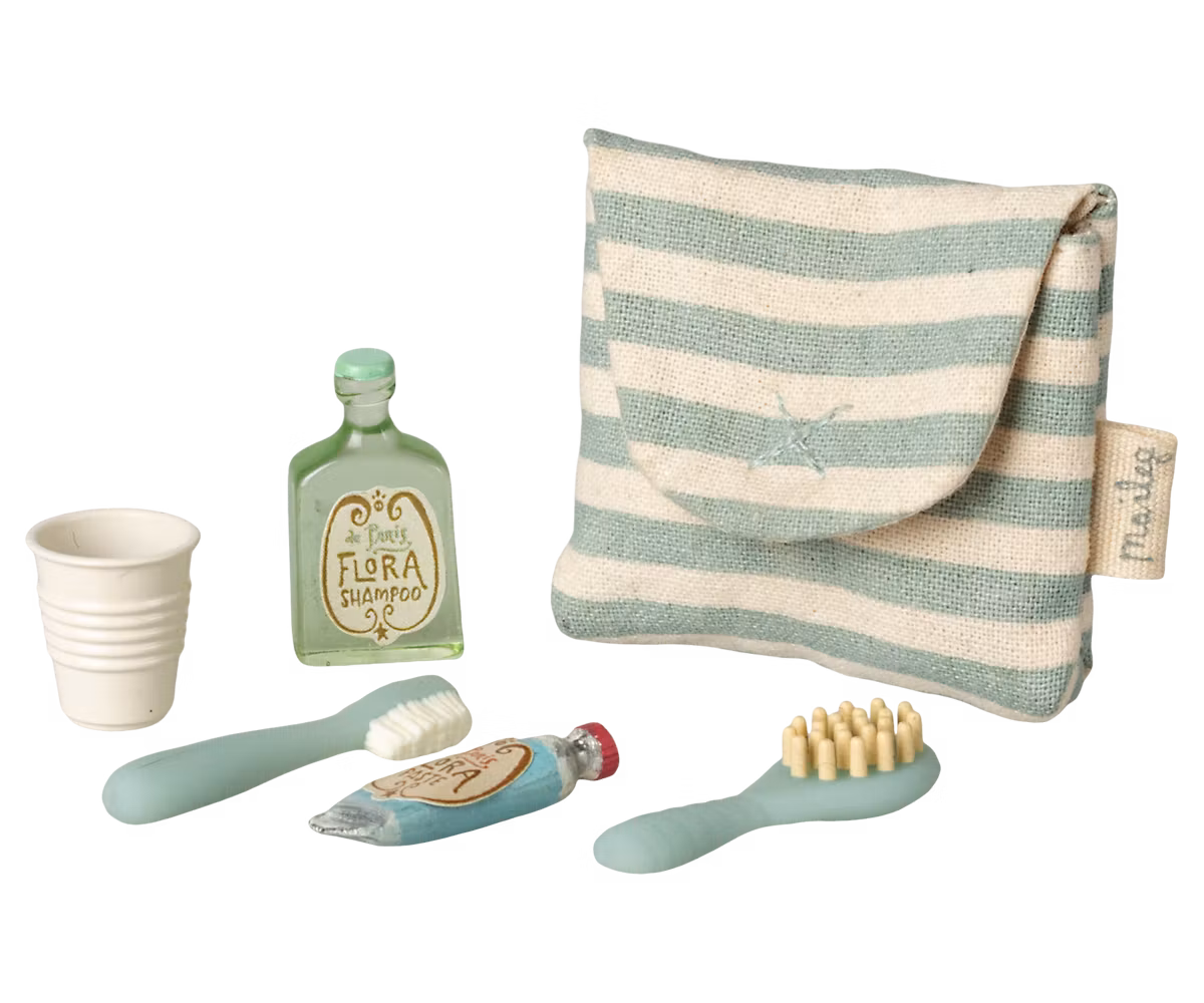 Tandborstset i väska, Blue stripe, Maileg