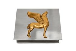Pewter casket with Pegasus horse in gilded pewter, from Munka Tenn