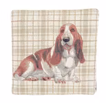 Grytlapp med basset hound i jacquardtyg - obs styckvis