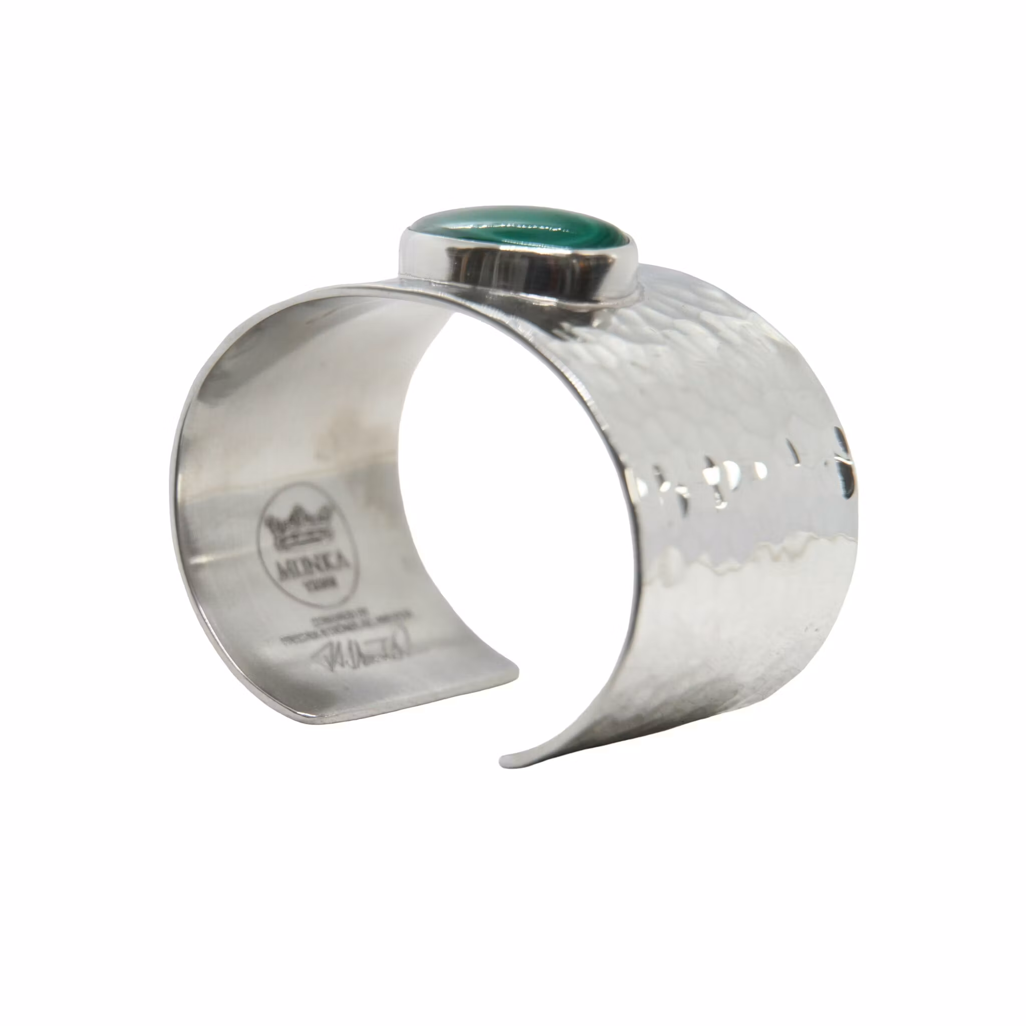 Armband i tenn med malakitsten, slät yta