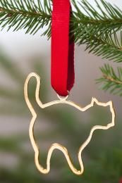 Christmas ornament - CAT - for tree or window hand cast in pewter and gilded, stamped Munka