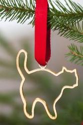 Christmas ornament - CAT - for tree or window hand cast in pewter and gilded, stamped Munka