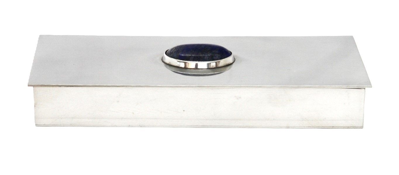 Casket with LAPIS LAZULI stone on the lid, rectangular, height 2.8 cm x 19.5 cm length and 9.5 cm width, from Munka Tenn